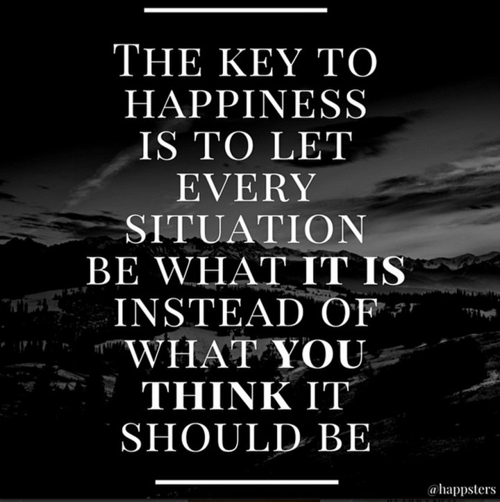 "The key to happiness is to let every situation be what it is instead of what you think it should be." 