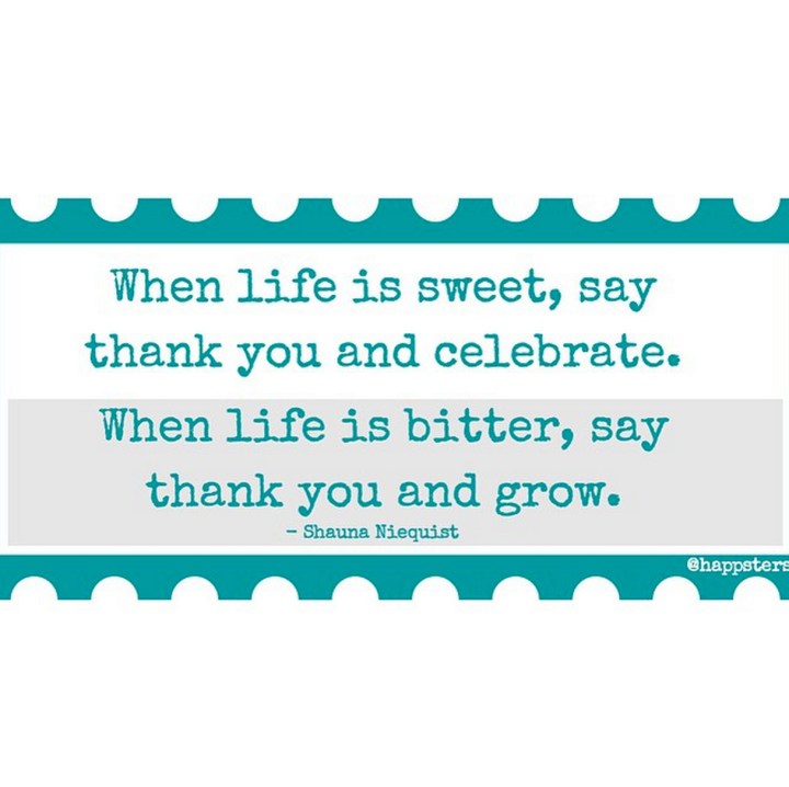 When life is sweet, say thank you and celebrate. When life is bitter, say thank you and grow. 